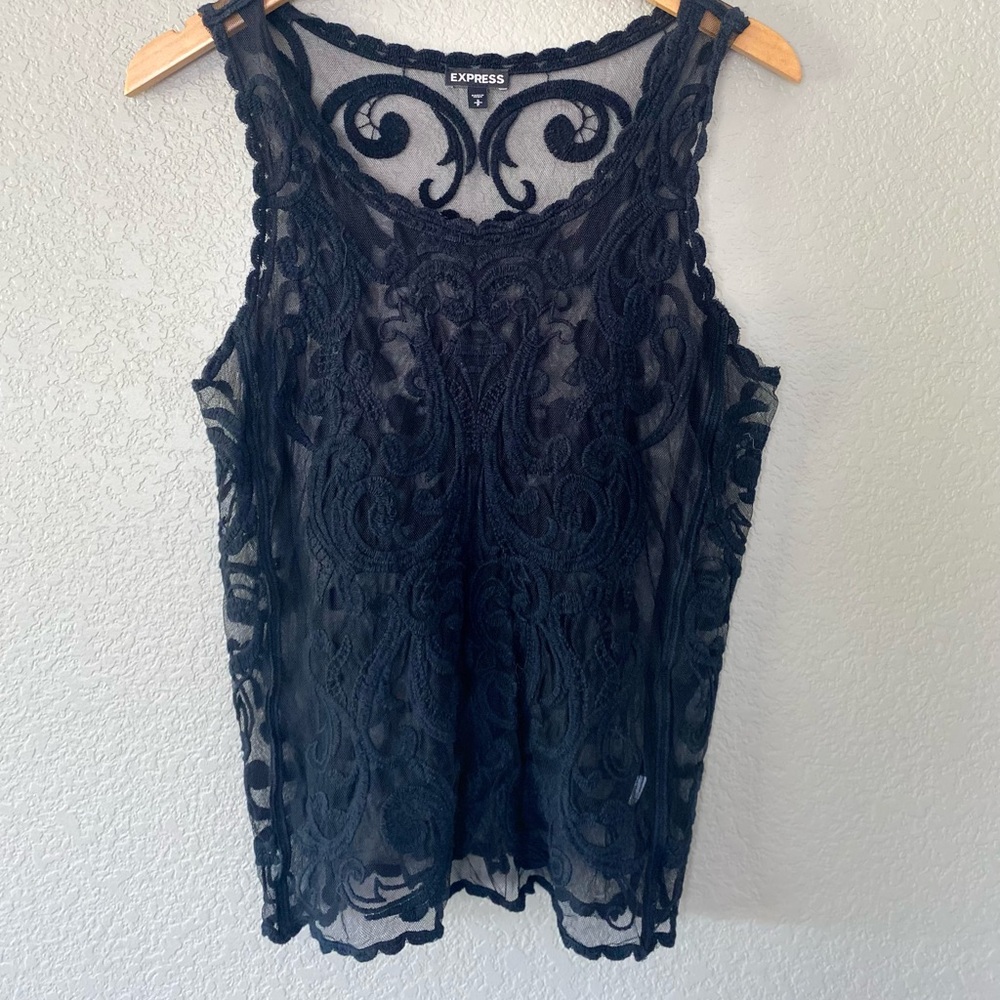 EXPRESS Black Lace Sheer Tank Top